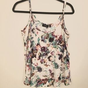 APT 9 Floral Camisole Size L White Multicolor Spaghetti Straps Flowy Boho